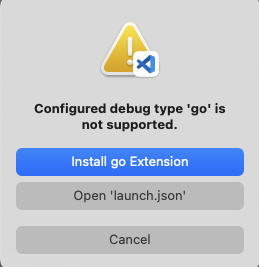 VSCode go debugging not supported message